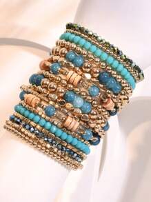 18pcs/Set Crystal & Baroque Pearl Stacked Bracelet Set, Suitable For Women Formal Events & Daily Wear - 18PC/SET Stacking Bracelet Set - View 9