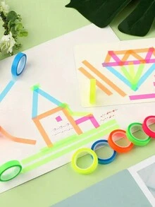 10 Rolls Assorted Fluorescent Memo Sticky Notes, Transparent Removable Waterproof Stationery Tapes, Student Supplies, DIY Decorations - Multicolor - View 5