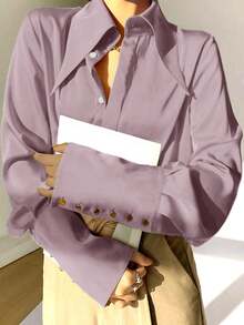 [Customized Development] New Arrival Women's Fashion Long Sleeve Solid Color Shirt, Summer Elegant Spring - Mauve Purple - View 5