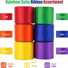 25 yardas de cinta decorativa para ramos de flores, cinta de satén de 4 cm para envolver regalos, lazos para empaquetar regalos de Navidad y San Valentín - Rojo, naranja, amarillo, verde, azul y morado - Ver 3