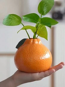 1 件时尚橙色柑橘水果形状陶瓷花瓶，适合水培 - 客厅和办公室装饰的独特选择 - 橘子花瓶 - 查看 7