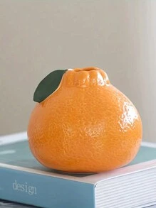 1 件时尚橙色柑橘水果形状陶瓷花瓶，适合水培 - 客厅和办公室装饰的独特选择 - 橘子花瓶 - 查看 5