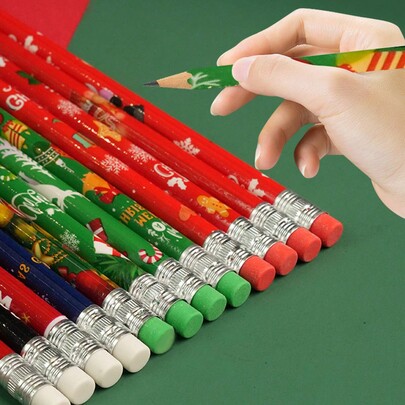 Conjunto de 12 lápis HB criativos de Natal com borrachas