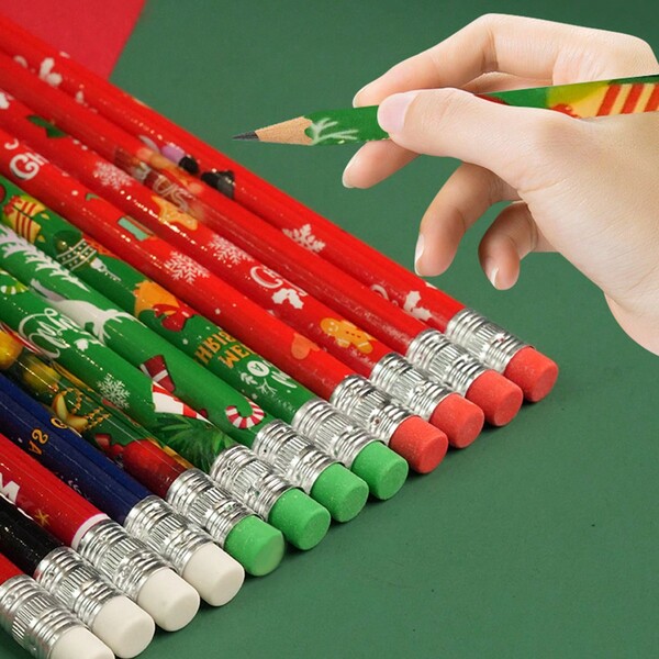Conjunto de 12 lápis HB criativos de Natal com borrachas