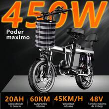 NINOTO Bicicleta Eléctrica Plegable14 Pulgadas 45km/h Con Led Autonomía 60km Real Color Negro Ligera Espalda 7 Armortiguado - Negro - Ver 3