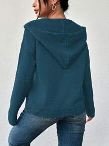 大码女式纯色纽扣抽绳开衫，长袖轻薄单排扣休闲商务毛衣 - 藏蓝色 - 查看 3