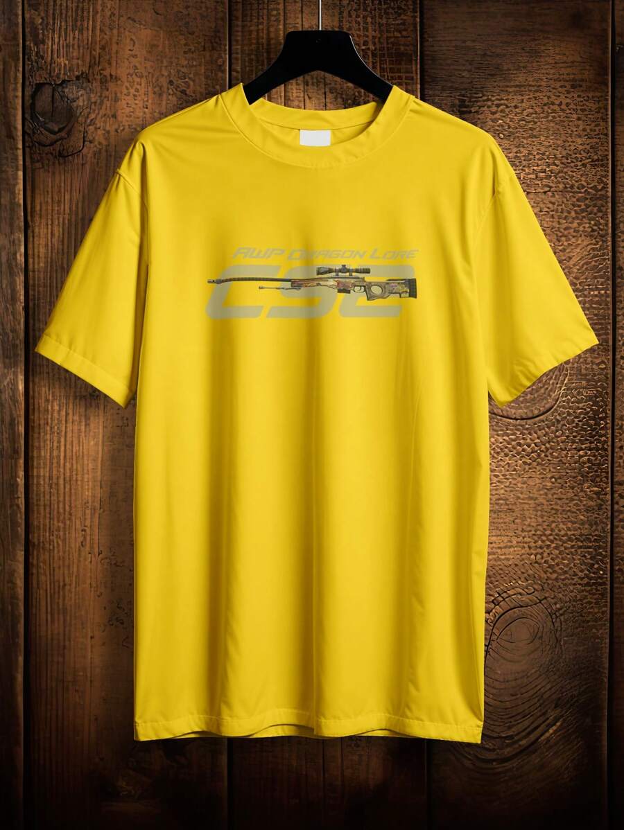 T-Shirt Skins AWP Dragon Lore Game Gamer Ref 2122 VEST NERD - 黃色 - 查看 1