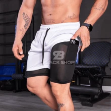 Kit 4 Men's Dry Fit Shorts 2 In 1 Elastane Lined - Gym, Running And Training - 白色 - 查看 2