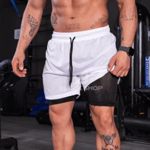 Kit 4 Men's Dry Fit Shorts 2 In 1 Elastane Lined - Gym, Running And Training - 白色 - 查看 4