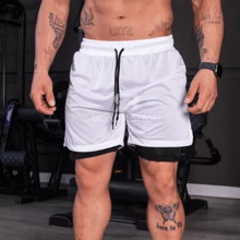 Kit 4 Men's Dry Fit Shorts 2 In 1 Elastane Lined - Gym, Running And Training - 白色 - 查看 3