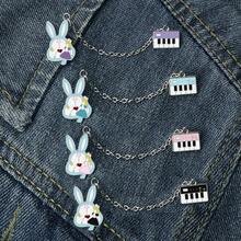 1 件装迷你电子风琴兔子珐琅别针卡通动物金属链胸针时尚夹克翻领别针背包徽章女孩首饰 - 彩色 - 查看 11