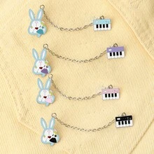 1 件装迷你电子风琴兔子珐琅别针卡通动物金属链胸针时尚夹克翻领别针背包徽章女孩首饰 - 彩色 - 查看 10