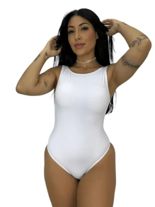 Women's Swimsuit Bodysuit Bare Back V-Neck Without Padded Beachwear Boddy Blogger Elegant Foreigner - 白色 - 查看 1