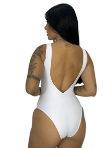 Women's Swimsuit Bodysuit Bare Back V-Neck Without Padded Beachwear Boddy Blogger Elegant Foreigner - 白色 - 查看 2