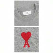 AMI Heart Logo Patch Short Sleeve T-Shirt Grey - Xám - Xem 5