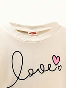 2pcs/Set Young Girl' Casual Letter Print Long Sleeve Hoodie And Heart Graphic Flare Pants Set, Spring Autumn - Yellow - View 3