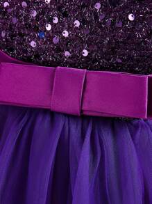 Tween Girl Sequin Multi-Layer Tulle Dress, Princess Party Wedding Graduation Gown, Seasonal - Purple - View 6