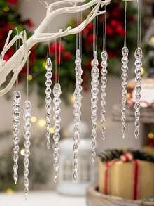 Conjunto de 6/12 pingentes de gelo transparentes para o Natal, pingentes de gelo de acrílico para o Natal, decorações para árvore de Natal, adereços para decoração de janelas em festas de fim de ano, artigos para casa, suprimentos para decoração de Natal, adequados para decoração de festas de casamento, aniversário e outras festas, adereços para criar uma atmosfera natalina, presente de Natal, decoração de Natal, decoração de quarto, decoração para casa - Multicolorido - Ver 3