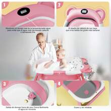 Bañera Plegable para Bebe, Tina de Baño para Bebe con Cojín Antideslizante y Pantalla de Temperatura, Bañera de Viaje Portátil para Recién Nacido (Rosa) - Rosa - Ver 7