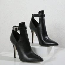 Fall/Winter Perforated Pointy Toe Super High Heel Women Ankle Boots,Boots For Women - Black - View 8