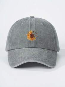 1pc Printed Sunflower & Butterfly Washed Adjustable Baseball Cap, Outdoor Sunscreen Casual Hat For Women, Spring Autumn Travel Beach Vacation, Y2K Style