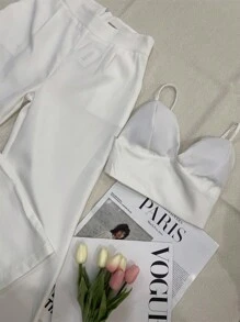 Elegant Tailored Set With Palazzo Pants And Cropped Top/DD032 - trắng - Xem 3