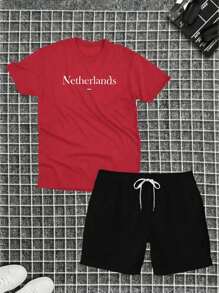 Netherlands Kit Cotton T-Shirt + Tectel Shorts Summer Set - 紅色 - 查看 1