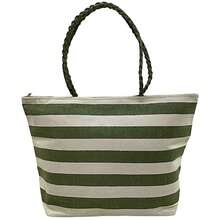 Women's Black Striped Handbag Summer Beach Pool Travel Traveling Fashion Beautiful Boho Tote - 綠色 - 查看 1