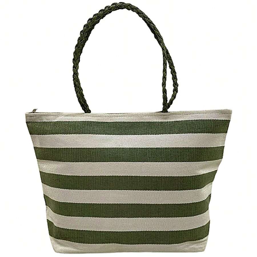 Women's Black Striped Handbag Summer Beach Pool Travel Traveling Fashion Beautiful Boho Tote - 綠色 - 查看 1