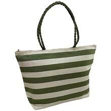 Women's Black Striped Handbag Summer Beach Pool Travel Traveling Fashion Beautiful Boho Tote - 綠色 - 查看 2