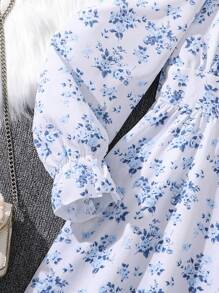 Tween Girls Ditsy Floral Bow Decor Square Collar Long Sleeve Dress, Geschikt voor Feesten en Vakanties, Lente Herfst