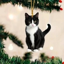 1 件黑猫圣诞树装饰 - 可爱的亚克力猫装饰，适合节日装饰，非常适合猫爱好者，宠物主题圣诞礼物，燕尾服猫挂饰适合节日家居装饰 - 黑色 - 查看 1