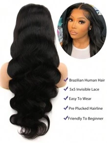 无胶假发 人发 预拔 预剪 可戴 5x5 波浪前蕾丝假发 人发 可戴 波浪前蕾丝假发 150% 密度 女士前部假发