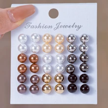 18pairs/Set New Arrival Multi-Color Pearls Fashionable Mini Stud Earrings Combo - Pearl - View 1