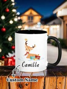 1pc 11 Oz Personalised Christmas Family Mugs With Reindeer & Name, Christmas Eve Box Or Stocking Filler,Custom Christmas Mug, - Multicolor - View 18