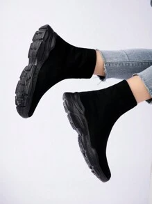 Women Outdoor High-Top Solid Color All Season Versatile Socks Shoes, Casual Sneakers, Walking Shoes