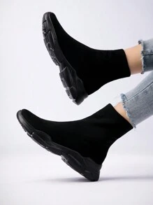 Women Outdoor High-Top Solid Color All Season Versatile Socks Shoes, Casual Sneakers, Walking Shoes