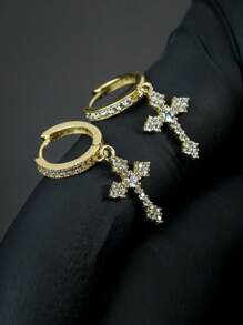 1 Pair Street Style Hip Hop Cross Rhinestone Accessories - Earrings - View 4