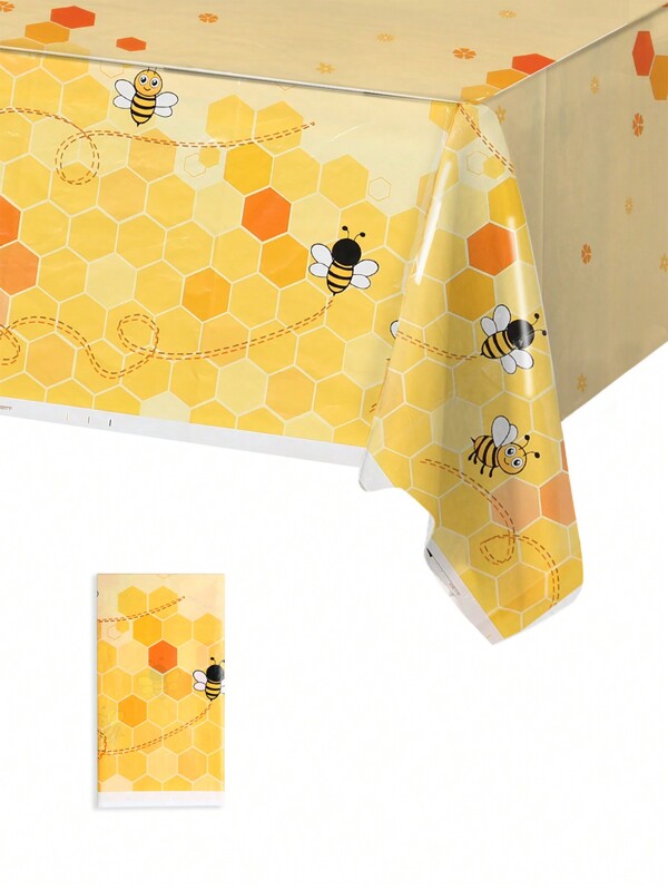1 Pieza Mantel desechable de plástico de 220 * 130 cm con estilo de panal de abeja, para fiesta temática, fiesta de cumpleaños, cubierta de mesa, impermeable y fácil de limpiar