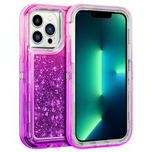 Modes Wireless For IPhone 15 Pro 6.1 Inch Dual Layer Protective Shockproof Tough Defender Sparkling Liquid Glitter Heart Case Cover - 粉紅色/紫色 - 查看 1