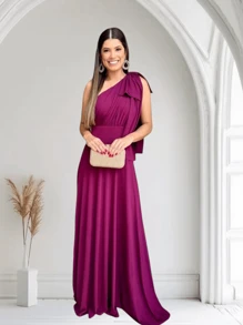 Long Dress For Bridesmaid Wedding Graduation Light Party - Redwood - View 2