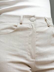 Women's Tailored Linen Trousers, High Waist - Beige - View 7