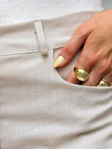 Women's Tailored Linen Trousers, High Waist - Beige - View 4