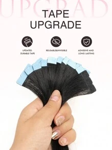 10 piezas de extensiones de cabello mini con cinta, cabello humano, color #1, negro brillante, 14-22 pulgadas, cabello humano Remy, extensiones de cabello invisibles con cinta - S1 - Ver 4