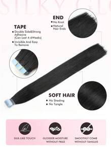 10 piezas de extensiones de cabello mini con cinta, cabello humano, color #1, negro brillante, 14-22 pulgadas, cabello humano Remy, extensiones de cabello invisibles con cinta - S1 - Ver 5
