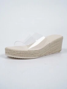 Women's Resort Wedge Sandals With Single Strap And Straw Sole, Wide Width And Plus Size