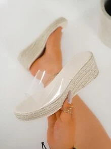 Women's Resort Wedge Sandals With Single Strap And Straw Sole, Wide Width And Plus Size