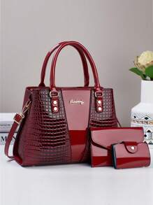 3-Piece Set PU Handbag For Women, Elegant Fashion Tote With Coin Purse And Card Holder, Versatile Large Capacity Shoulder Bag, Chic Bag With Stylish Design, Available In Multiple Colors, Best Mother Day Gifts Ever