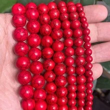Hạt tròn trơn màu xanh dương, đỏ, trắng sọc, xanh ngọc, dài 15 inch, kích thước 4/6/8/10/12mm, dùng để tự làm trang sức. - màu ngọc lam - Xem 30