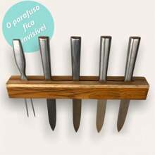 Suporte para Facas de Parede em Madeira Teca Premium 39x5cm - Le Requena (Não acompanha Facas)